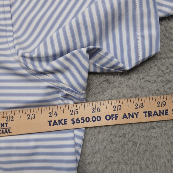Peter Millar Summer Comfort Polo Men's XL Blue White Stripe Performance - Picture 7 of 8